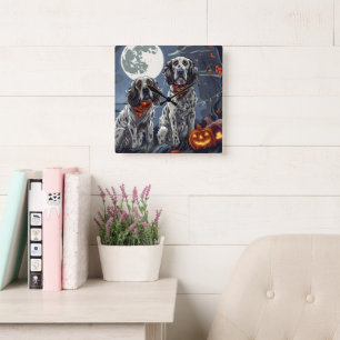 English Setter Halloween Spooky Square Wall Clock
