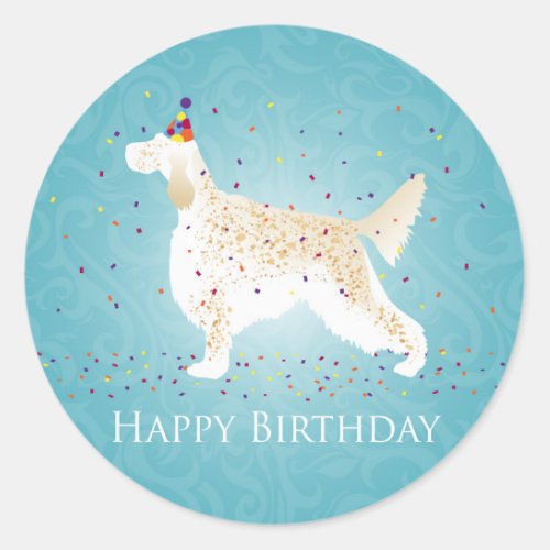 English Setter Happy Birthday Design Classic Round Sticker