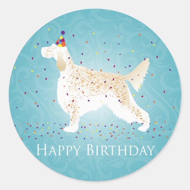 English Setter Happy Birthday Design Classic Round Sticker (Front)