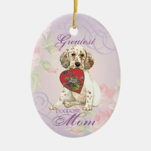 English Setter Heart Mom Ceramic Ornament