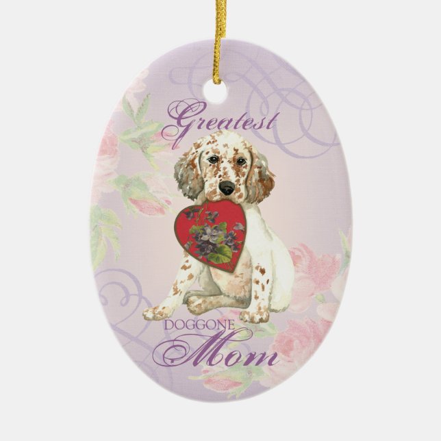 English Setter Heart Mom Ceramic Ornament (Front)