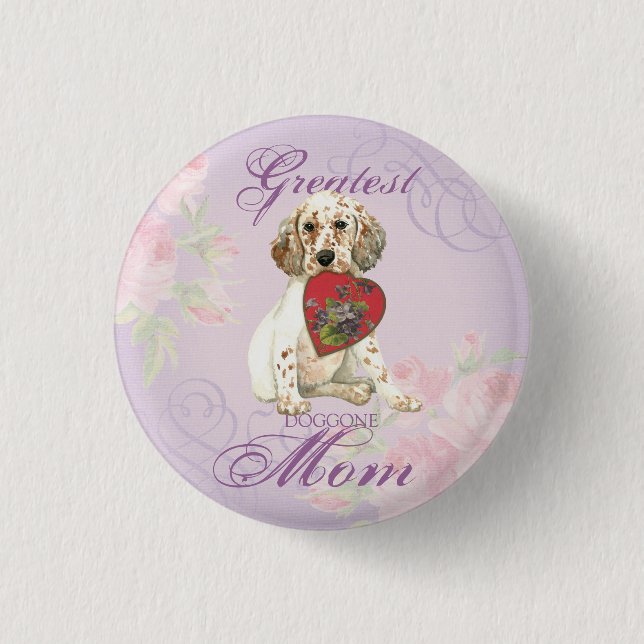 English Setter Heart Mom Pinback Button (Front)