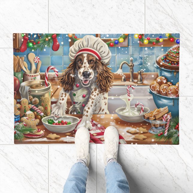 English Setter Holiday Baking: Festive Christmas Doormat (Indoor)