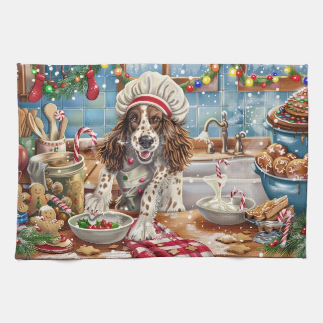 English Setter Holiday Baking: Festive Christmas Kitchen Towel (Horizontal)