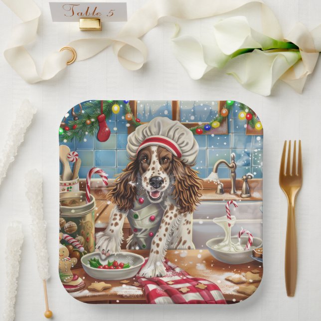 English Setter Holiday Baking: Festive Christmas Paper Plates (Wedding)