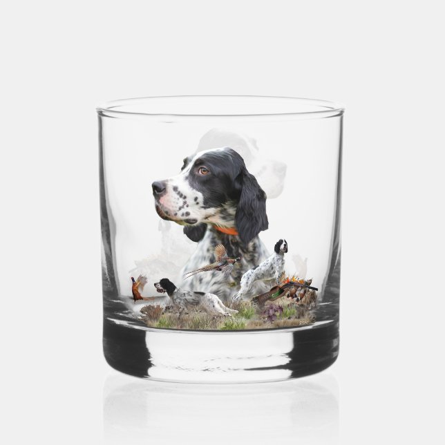English Setter , Hunting Whiskey Glass (Front)