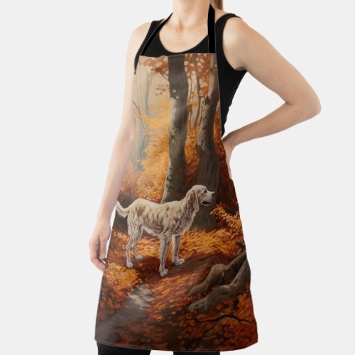 English Setter in Autumn Leaves Fall Inspire Apron