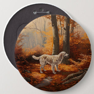 English Setter in Autumn Leaves Fall Inspire Button