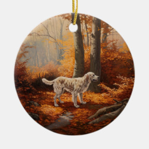English Setter in Autumn Leaves Fall Inspire Ceramic Ornament