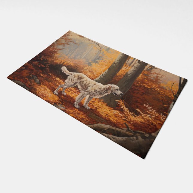 English Setter in Autumn Leaves Fall Inspire Doormat (Angled)