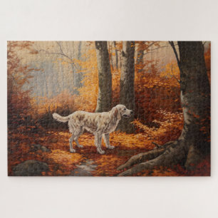 English Setter in Autumn Leaves Fall Inspire Jigsaw Puzzle