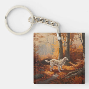 English Setter in Autumn Leaves Fall Inspire Keychain