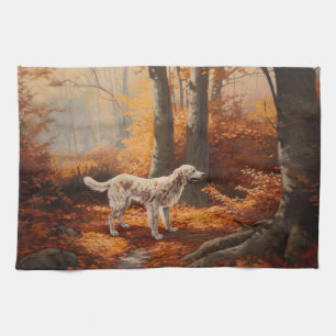 English Setter in Autumn Leaves Fall Inspire Kitchen Towel