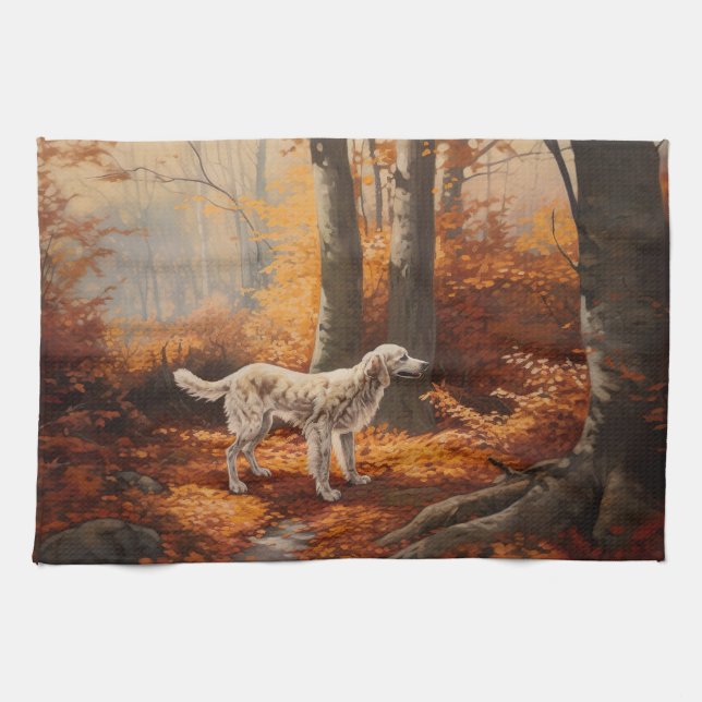 English Setter in Autumn Leaves Fall Inspire Kitchen Towel (Horizontal)