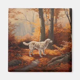 English Setter in Autumn Leaves Fall Inspire Magnet