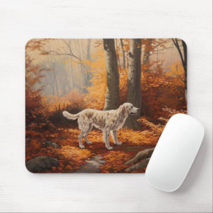 English Setter in Autumn Leaves Fall Inspire Mouse Pad