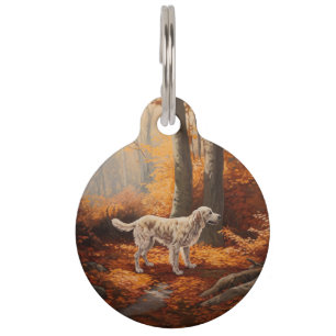English Setter in Autumn Leaves Fall Inspire Pet ID Tag