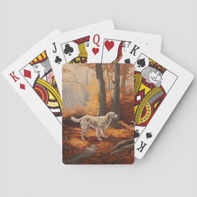 English Setter in Autumn Leaves Fall Inspire Poker Cards (Back)