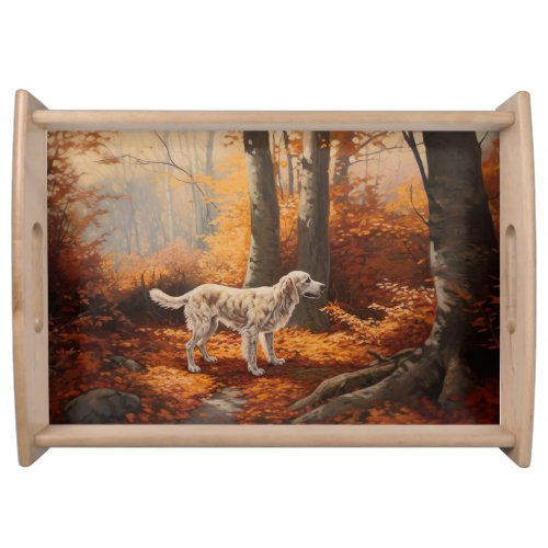 English Setter in Autumn Leaves Fall Inspire Serving Tray