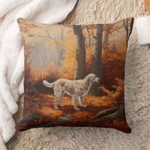 English Setter in Autumn Leaves Fall Inspire Throw Pillow