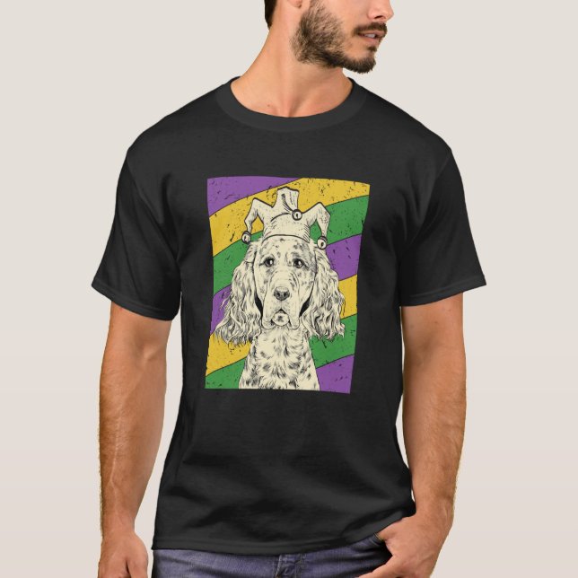 English Setter Jester Mardi Gras Dog Mom or Dad T-Shirt (Front)