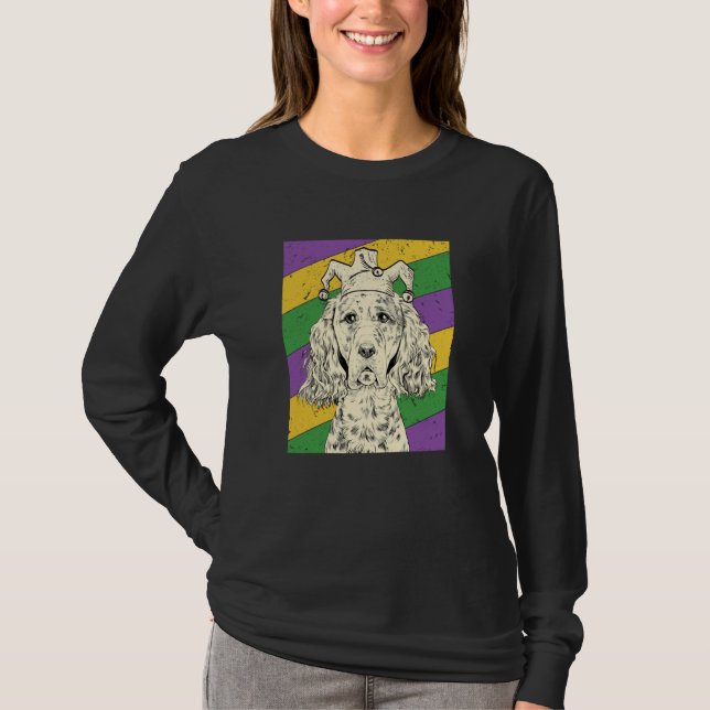 English Setter Jester Mardi Gras Dog Mom or Dad T-Shirt (Front)