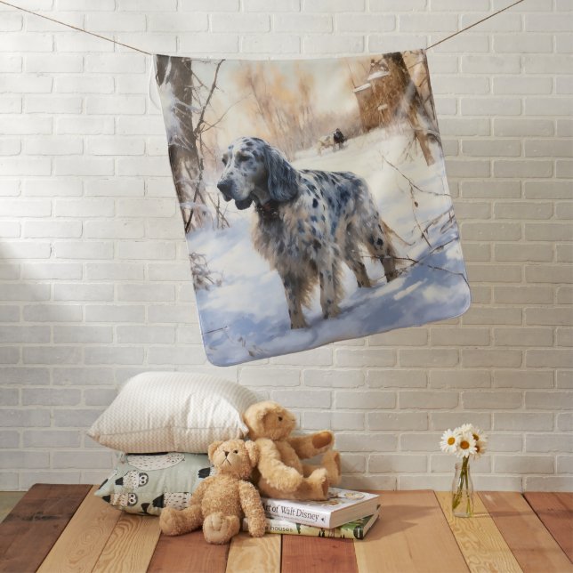 English Setter Let It Snow Christmas Baby Blanket (In Situ)