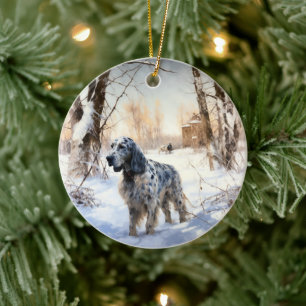 English Setter Let It Snow Christmas Ceramic Ornament