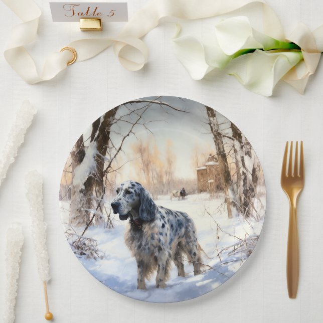 English Setter Let It Snow Christmas Paper Plates (Wedding)