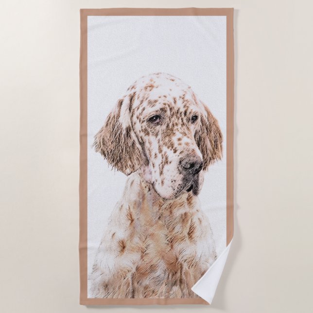 English Setter Orange Belton Painting Dog Art Beach Towel (Front)