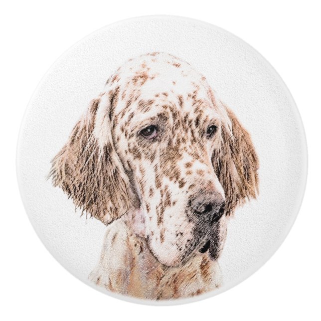English Setter Orange Belton Painting Dog Art Ceramic Knob (Front)
