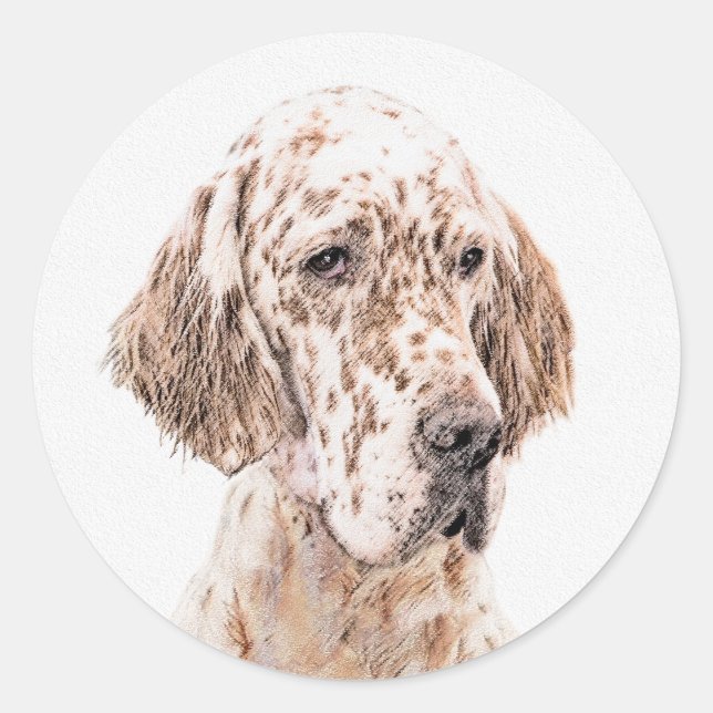 English Setter Orange Belton Painting Dog Art Classic Round Sticker (Front)