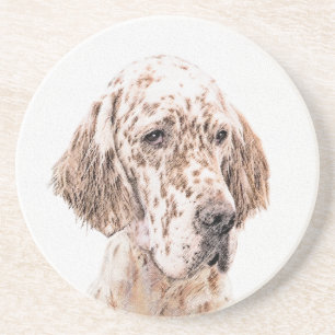English Setter Orange Belton Painting Dog Art Coaster