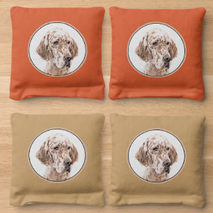 English Setter Orange Belton Painting Dog Art Cornhole Bags