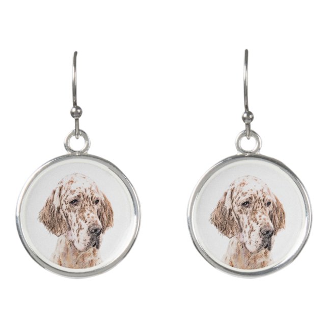 English Setter Orange Belton Painting Dog Art Earrings (Front)