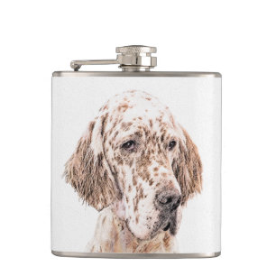 English Setter Orange Belton Painting Dog Art Flask