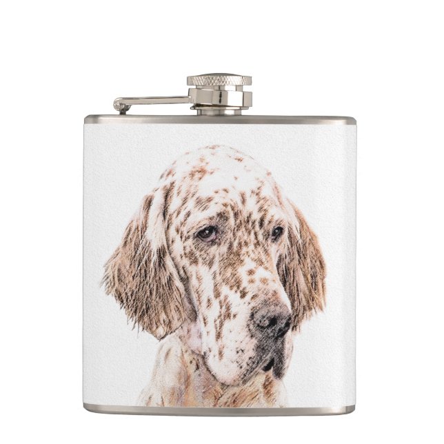 English Setter Orange Belton Painting Dog Art Flask (Front)