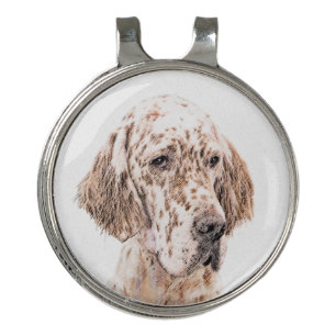 English Setter Orange Belton Painting Dog Art Golf Hat Clip