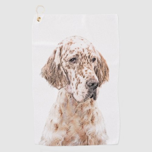 English Setter Orange Belton Painting Dog Art Golf Towel