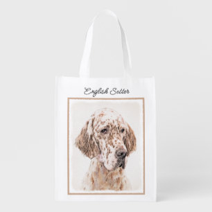 English Setter Orange Belton Painting Dog Art Grocery Bag