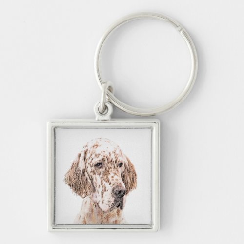 English Setter Orange Belton Painting Dog Art Keychain