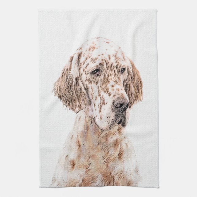 English Setter Orange Belton Painting Dog Art Kitchen Towel (Vertical)