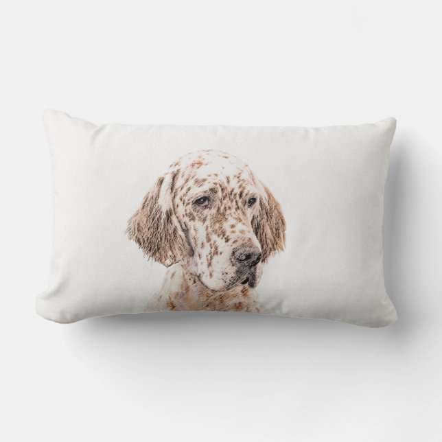 English Setter Orange Belton Painting Dog Art Lumbar Pillow (Front)