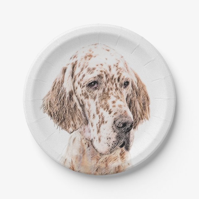 English Setter Orange Belton Painting Dog Art Paper Plates (Front)