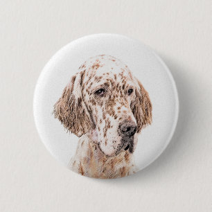 English Setter Orange Belton Painting Dog Art Pinback Button