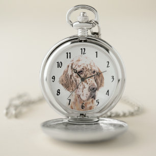 English Setter Orange Belton Painting Dog Art Pocket Watch
