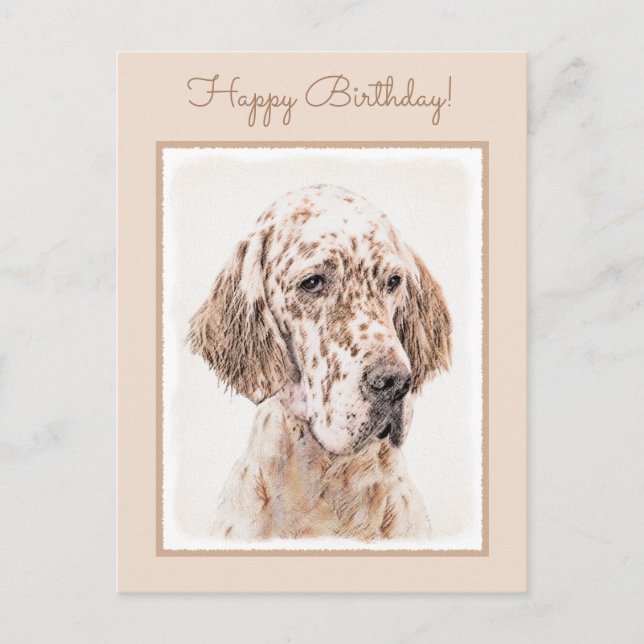 English Setter Orange Belton Painting Dog Art Postcard (Front)
