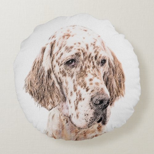 English Setter Orange Belton Painting Dog Art Round Pillow