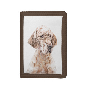 English Setter Orange Belton Painting Dog Art Trifold Wallet