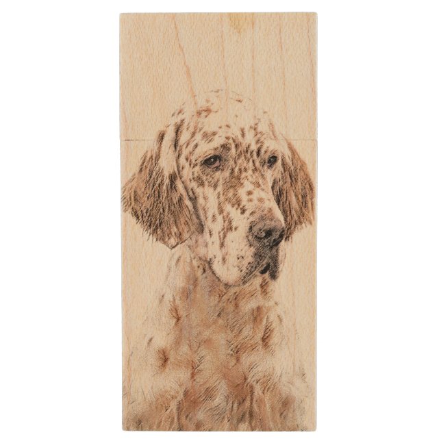 English Setter Orange Belton Painting Dog Art Wood Flash Drive (Front Vertical)